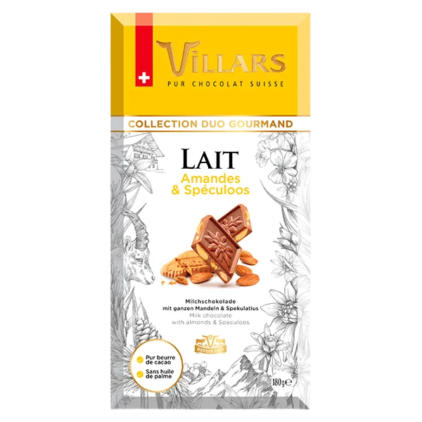 Шоколад"Villars"мол.с минд. и прян.печеньем 180гр Швейцария