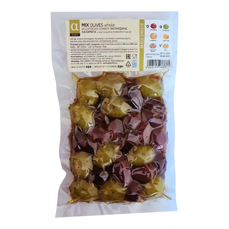 Оливки "EcoGreece" Микс XL 250гр Греция