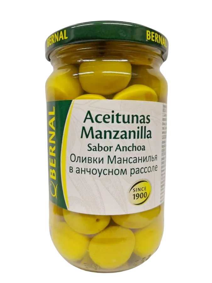 Оливки "Bernal" Манзанилья в анчоус.рассоле с/к 300гр Испания