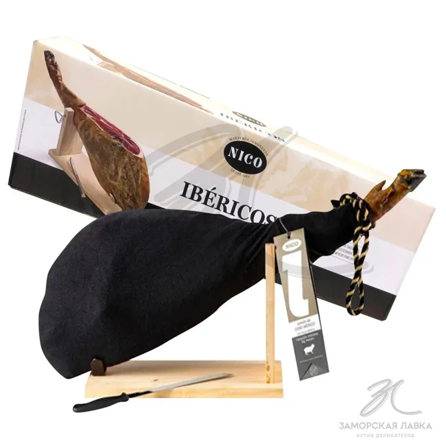 Подарочный набор Палета "Nico" 50% Иберико Себо 24 мес с/в с хамонерой и ножом