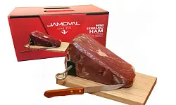 Подарочный набор Хамон "Джамовал" Серрано Курадо мини с/в 7 мес с хамонерой и ножом