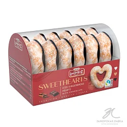Пряники "Lambertz" сердечки в сахарной глазури с шоколадным дном 180 гр
