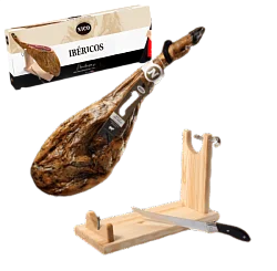 Подарочный набор Хамон "Нико" 50% Иберико Себо 24 мес с/в с хамонерой и ножом